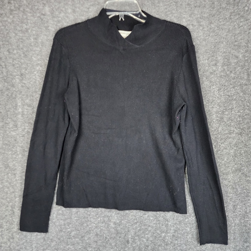 Coldwater Creek Sweater Womens M Black Silk Blend Ribbed Split Mock Neck Knit
